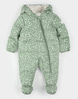 Floral Print on Sage Green Hooded Baby Snowsuit