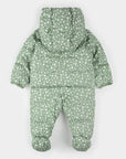Floral Print on Sage Green Hooded Baby Snowsuit
