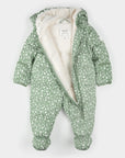 Floral Print on Sage Green Hooded Baby Snowsuit