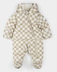 Crème Checkerboard Hooded Baby Snowsuit