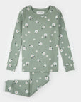 Daisy Print on Sage Green Ribbed PJ Set