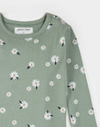 Daisy Print on Sage Green Ribbed PJ Set