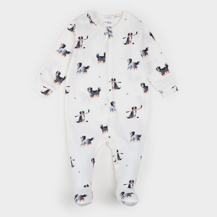 Petit Lem Rink Rover Print on Off-White LunaKnit Sleeper