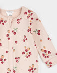 Strawberry Print on Soft Pink Ribbed Sleeper