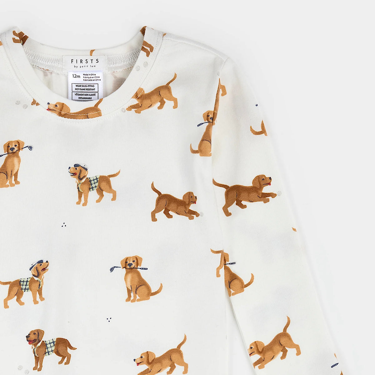Petit Lem Golf Pups on Off-White PJ Set