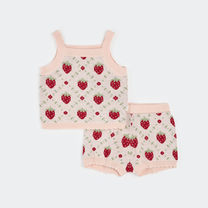 Petit Lem Strawberry Knit Short Set