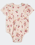 Strawberry Print on Soft Pink Ribbed Bubble Romper