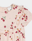 Strawberry Print on Soft Pink Ribbed Bubble Romper