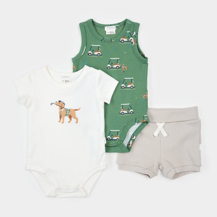 Petit Lem Golf Pups 3pcs Bodysuit Set