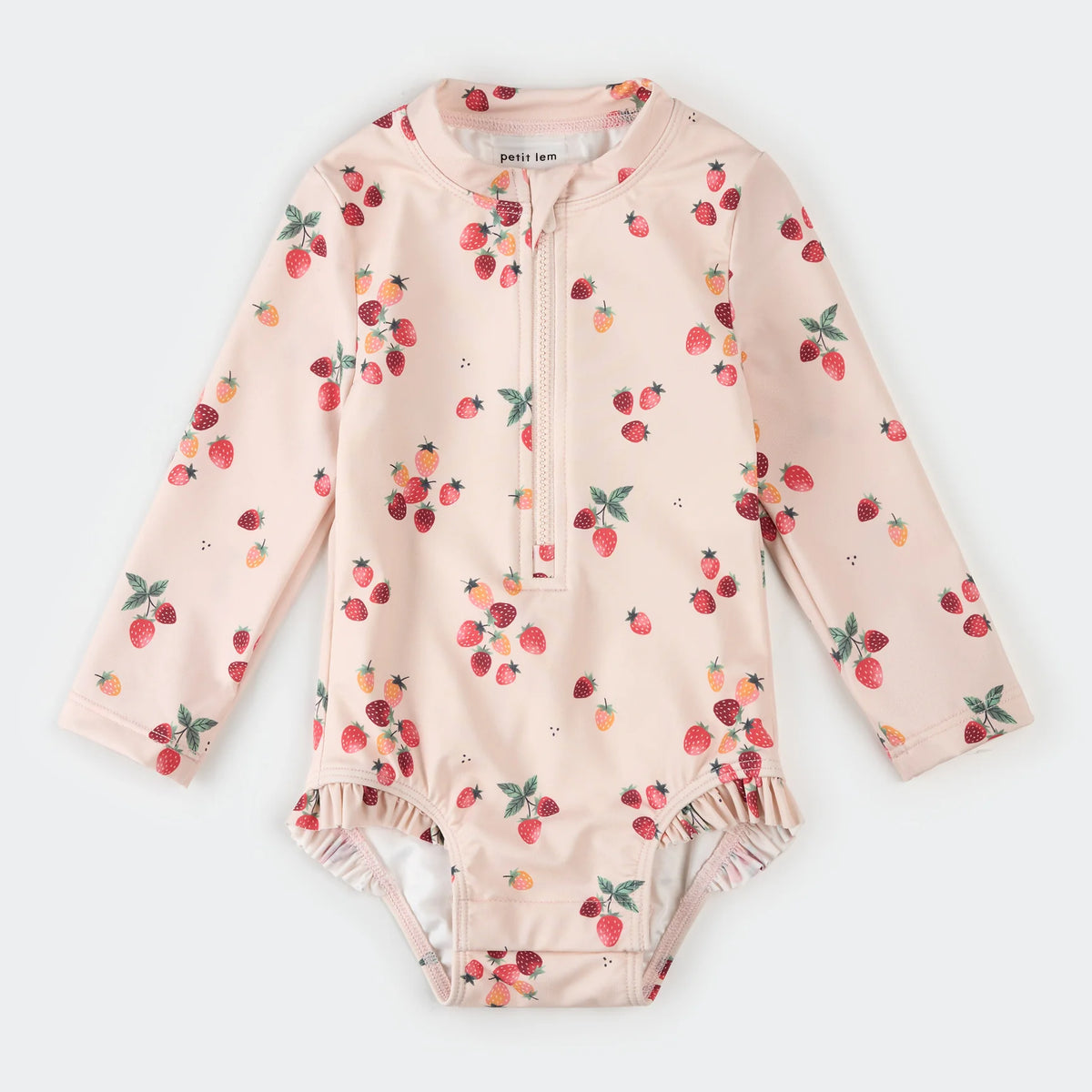 Petit Lem Strawberries on Light Pink Long-Sleeve Swimsuit