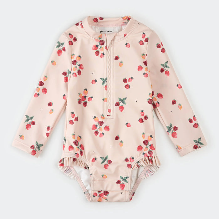 Petit Lem Strawberries on Light Pink Long-Sleeve Swimsuit