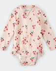 Strawberries on Light Pink Long-Sleeve One-Piece Swimsuit
