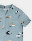 Surfing Pups Print on Blue Swim Romper