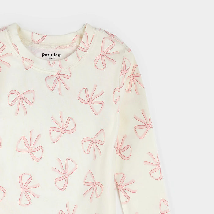 Petit Lem Bows Print on Ivory PJ Set