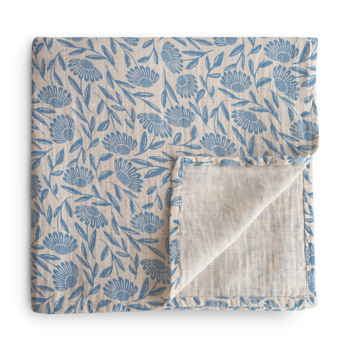Mushie Organic Cotton Muslin Swaddle Blanket | Blue Flowers