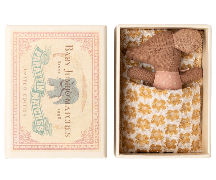 Maileg Sleepy/Wakey Baby Mouse in Matchbox | Rose