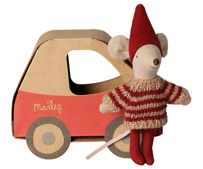 Maileg Little Sister In Car Box | Christmas Mouse