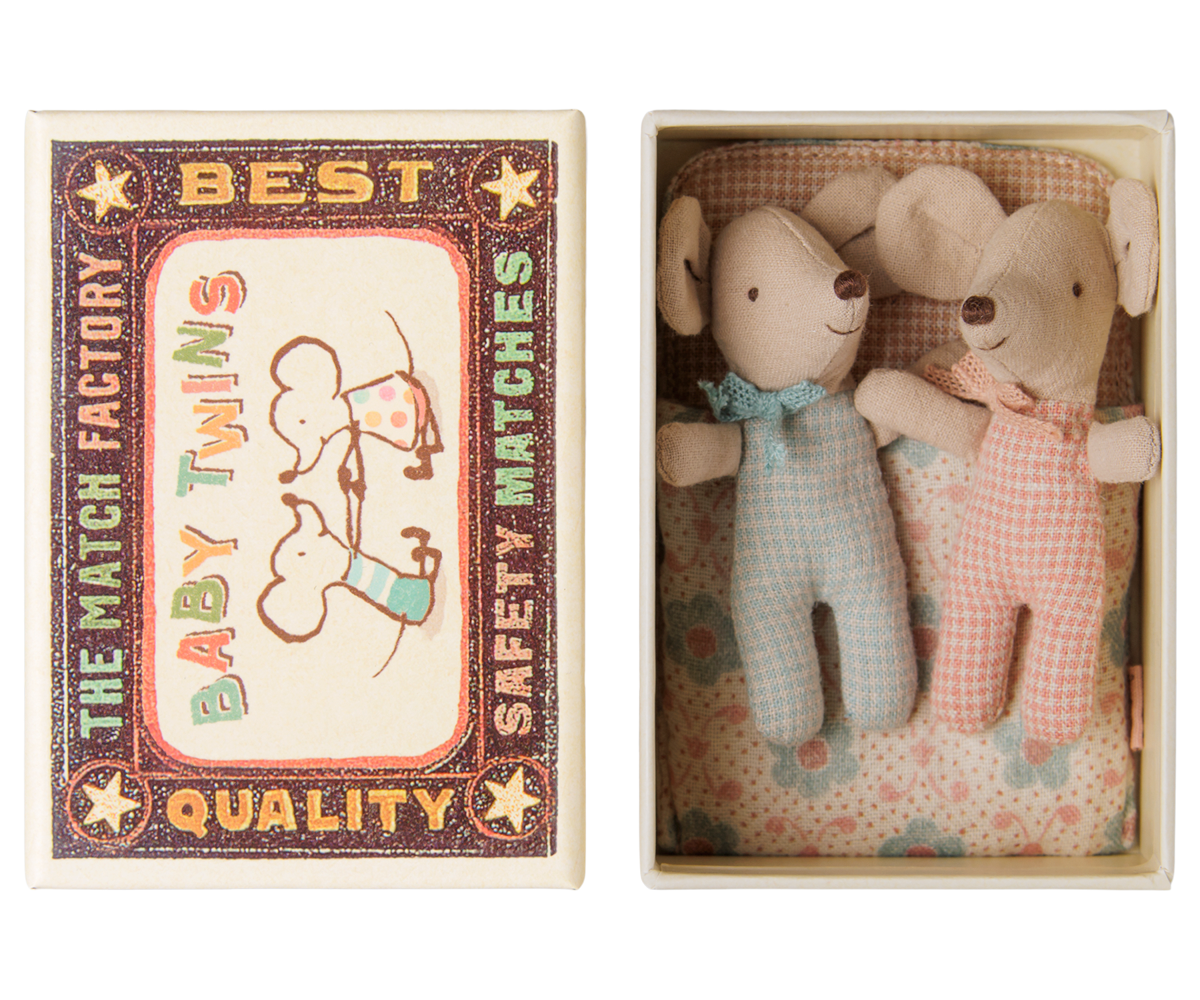 Maileg Twins Baby Mice in Matchbox, Checker