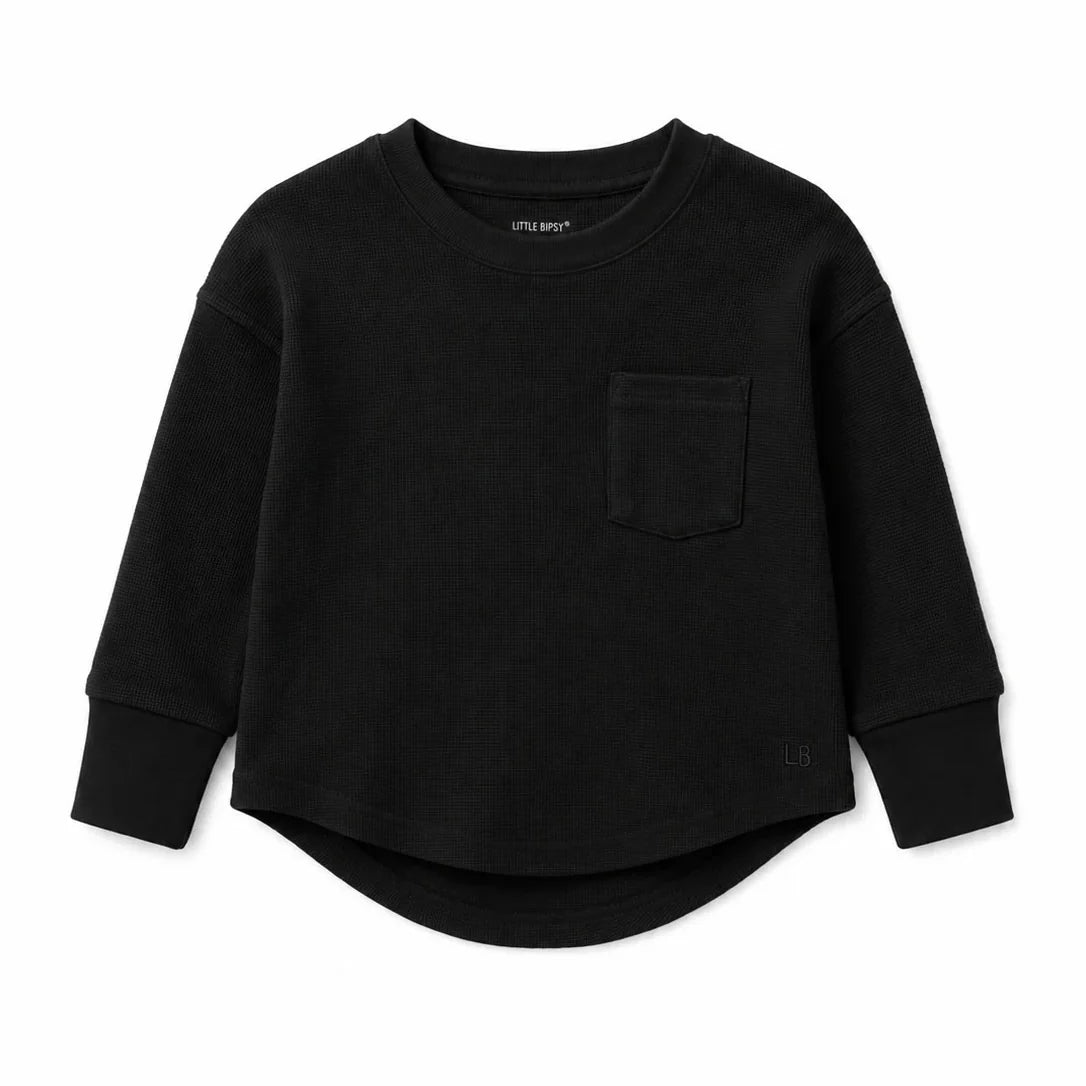 Waffle Long Sleeve Top | Black