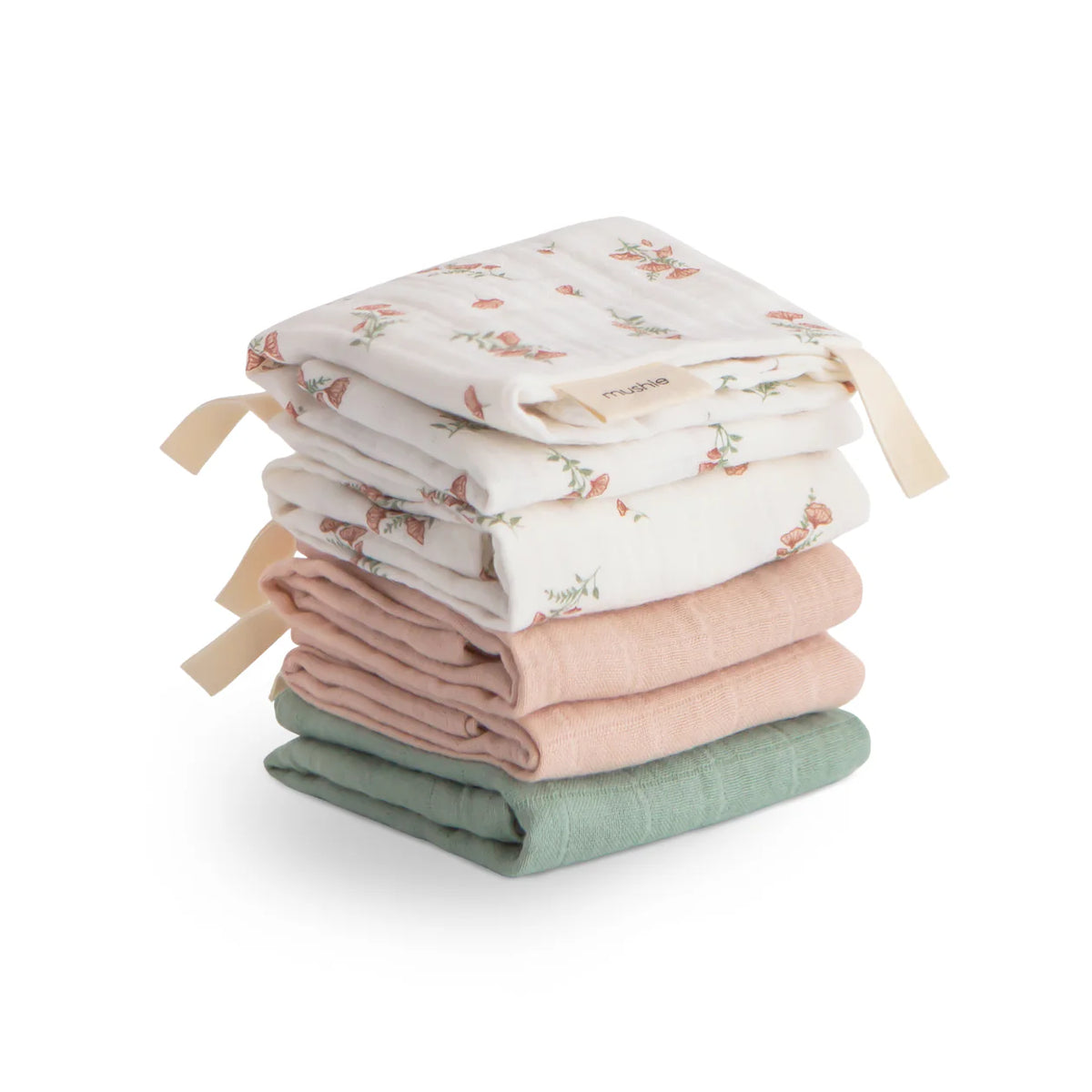 Mushie Muslin Cotton Washcloth | Pink Flowers Combo