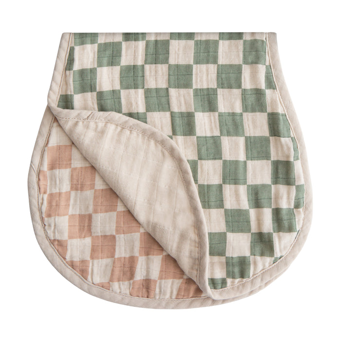 Mushie Muslin Burp Cloth 2-Pack | Olive Check/Natural Check