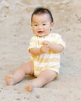 Terry Henley Romper | Yellow Stripe 6-12M
