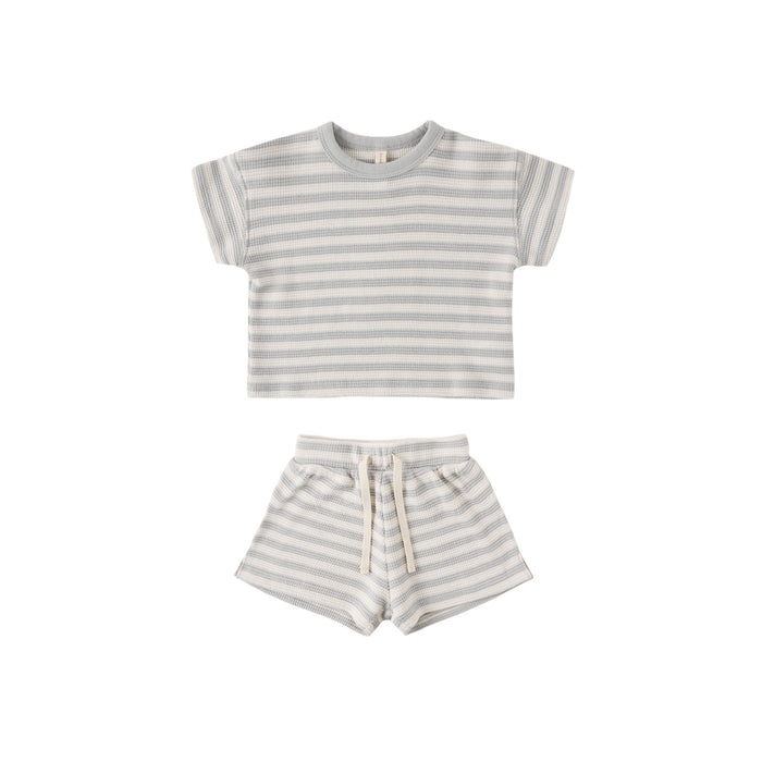 Quincy Mae Waffle Tee & Short Set | Sky Stripe