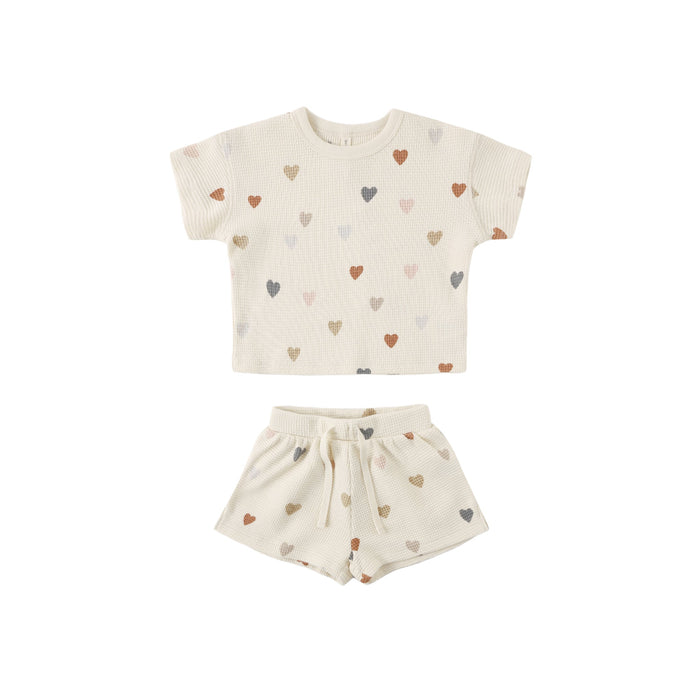 Quincy Mae Waffle Tee & Short Set | Confetti Hearts