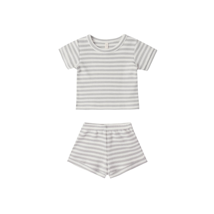 Quincy Mae Waffle Shortie Set | Sage Stripe