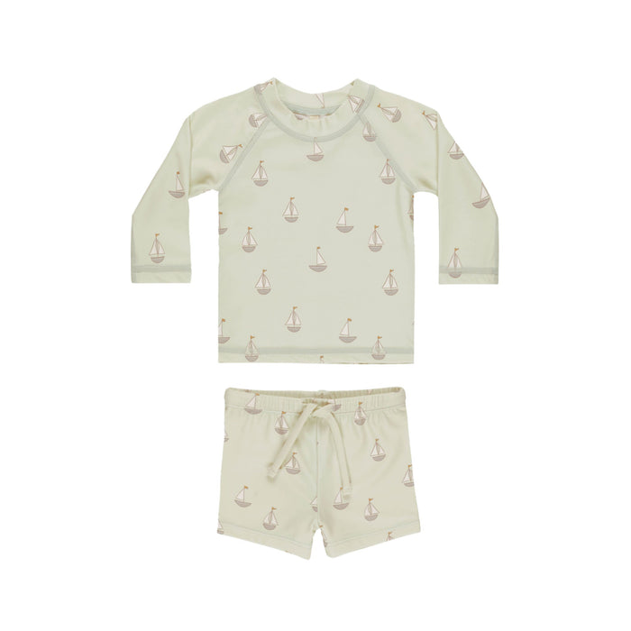 Quincy Mae Finn Rashguard + Short Set | Sailboats