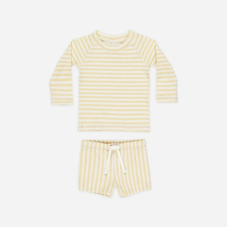 Quincy Mae Finn Rashguard + Short Set | Yellow Stripe (0-3M)