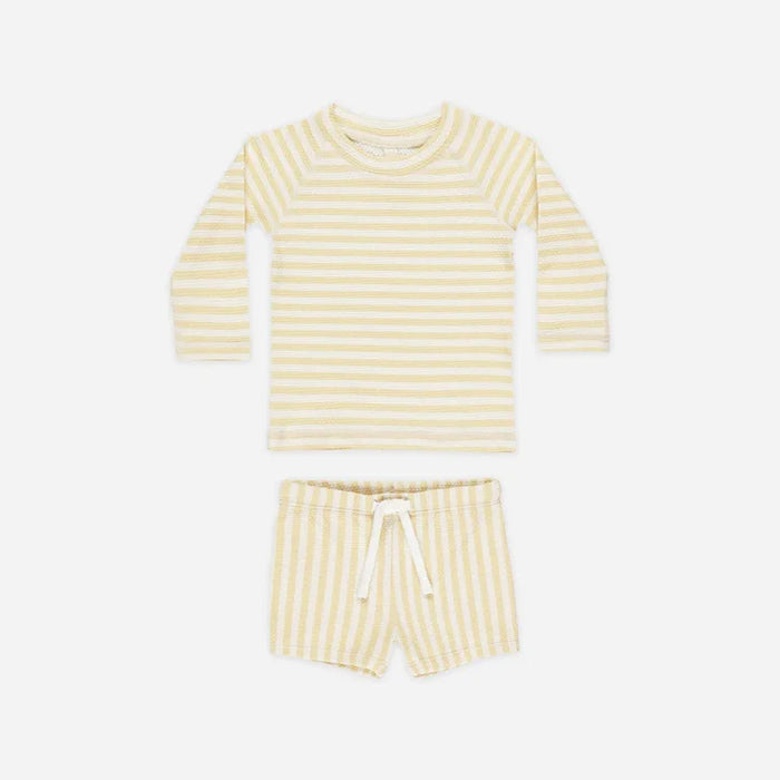 Quincy Mae Finn Rashguard + Short Set | Yellow Stripe (0-3M)