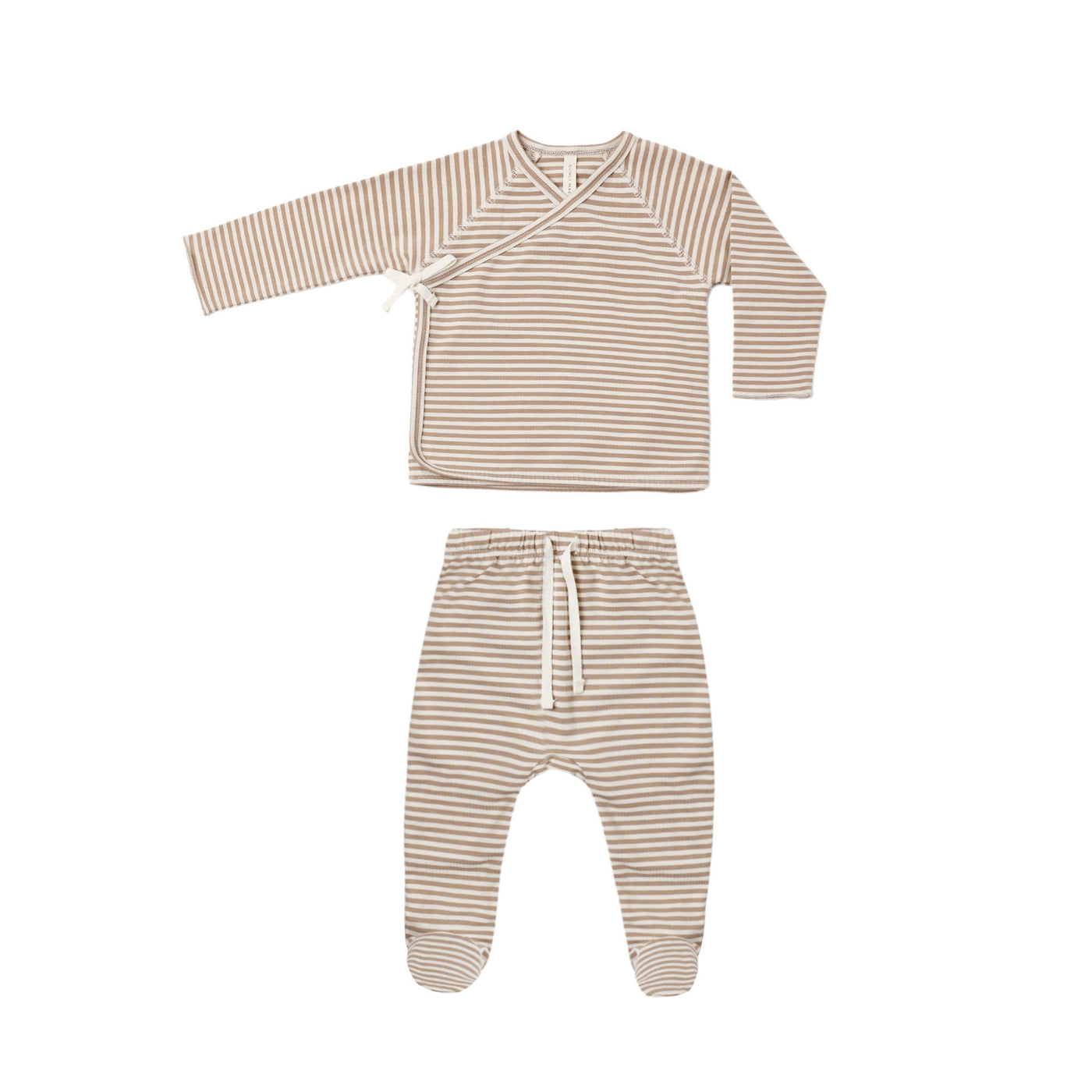 Wrap Top + Footed Pant Set | Almond Stripe