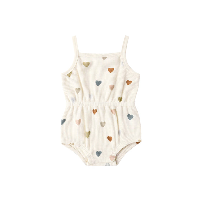 Quincy Mae Waffle Cinch Romper | Confetti Hearts