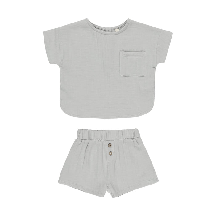 Quincy Mae Woven Boxy Top + Short Set | Sky