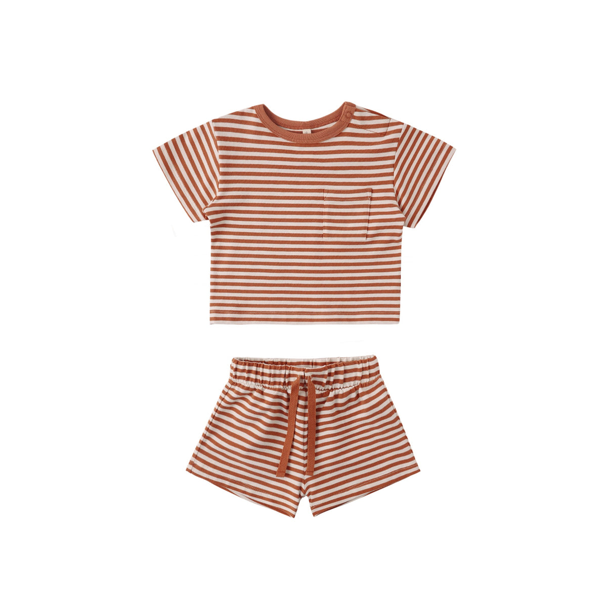 Quincy Mae Boxy Pocket Tee + Short Set | Poppy Stripe