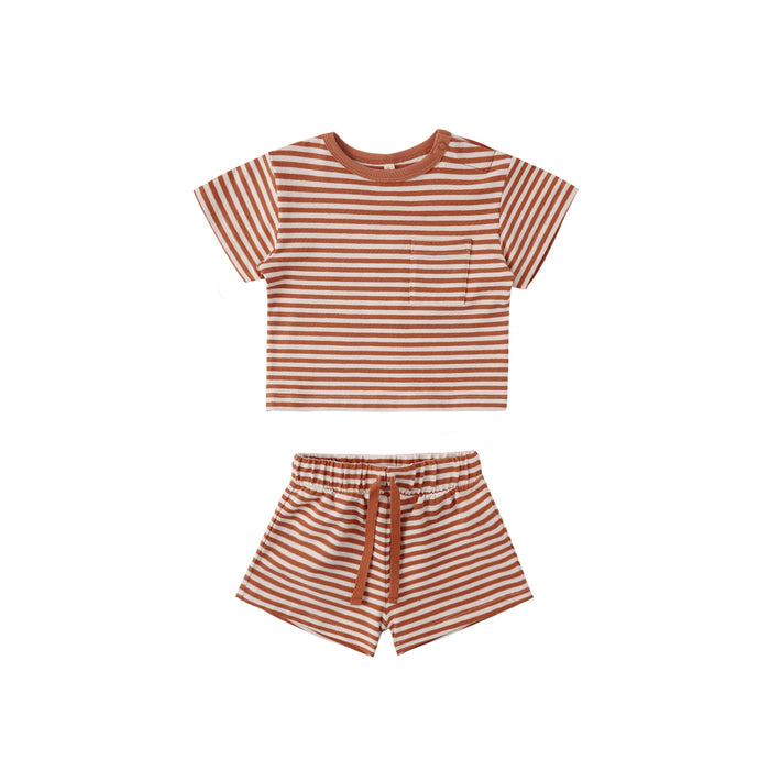 Quincy Mae Boxy Pocket Tee + Short Set | Poppy Stripe