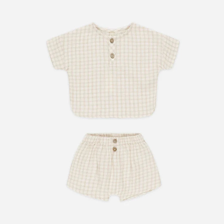Quincy Mae Woven Boxy Top + Short Set | Oat Check