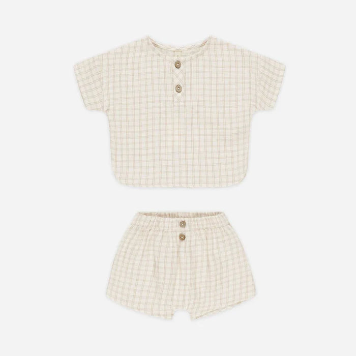 Quincy Mae Woven Boxy Top + Short Set | Oat Check