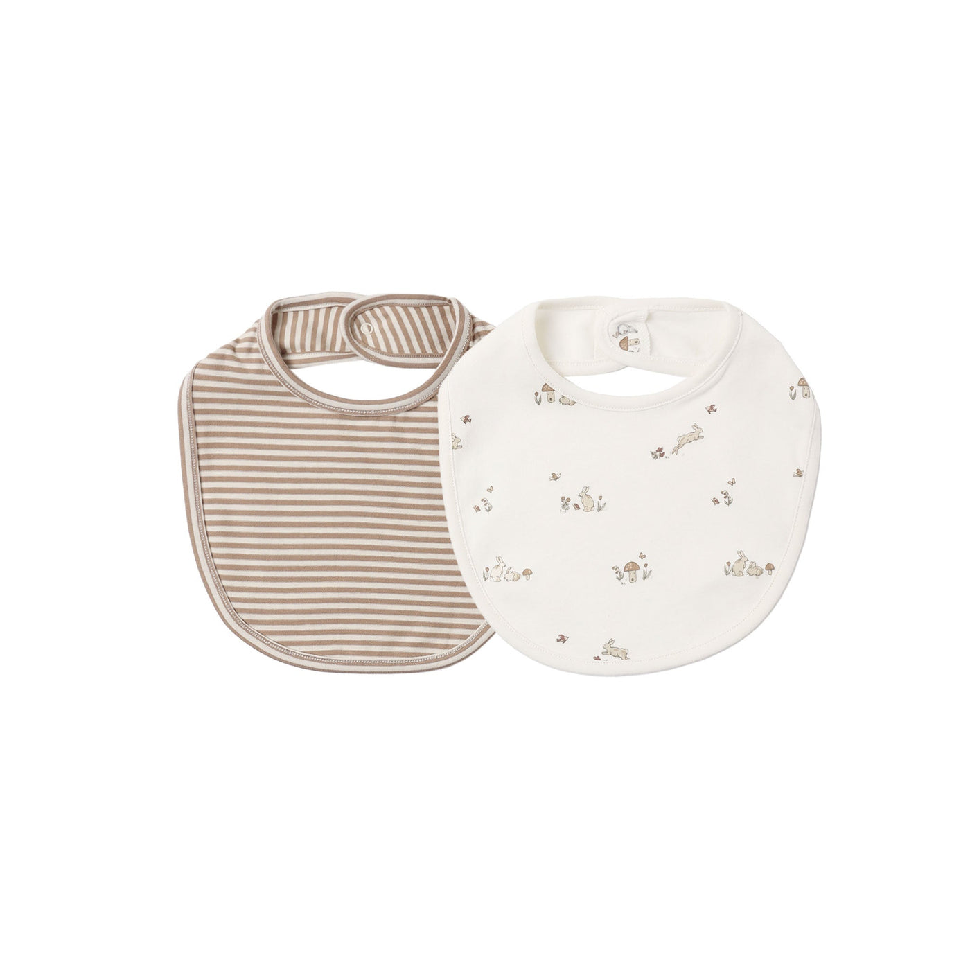 Jersey Snap Bib, 2 Pack | Bunnies, Almond Stripe