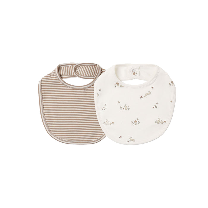 Jersey Snap Bib, 2 Pack | Bunnies, Almond Stripe