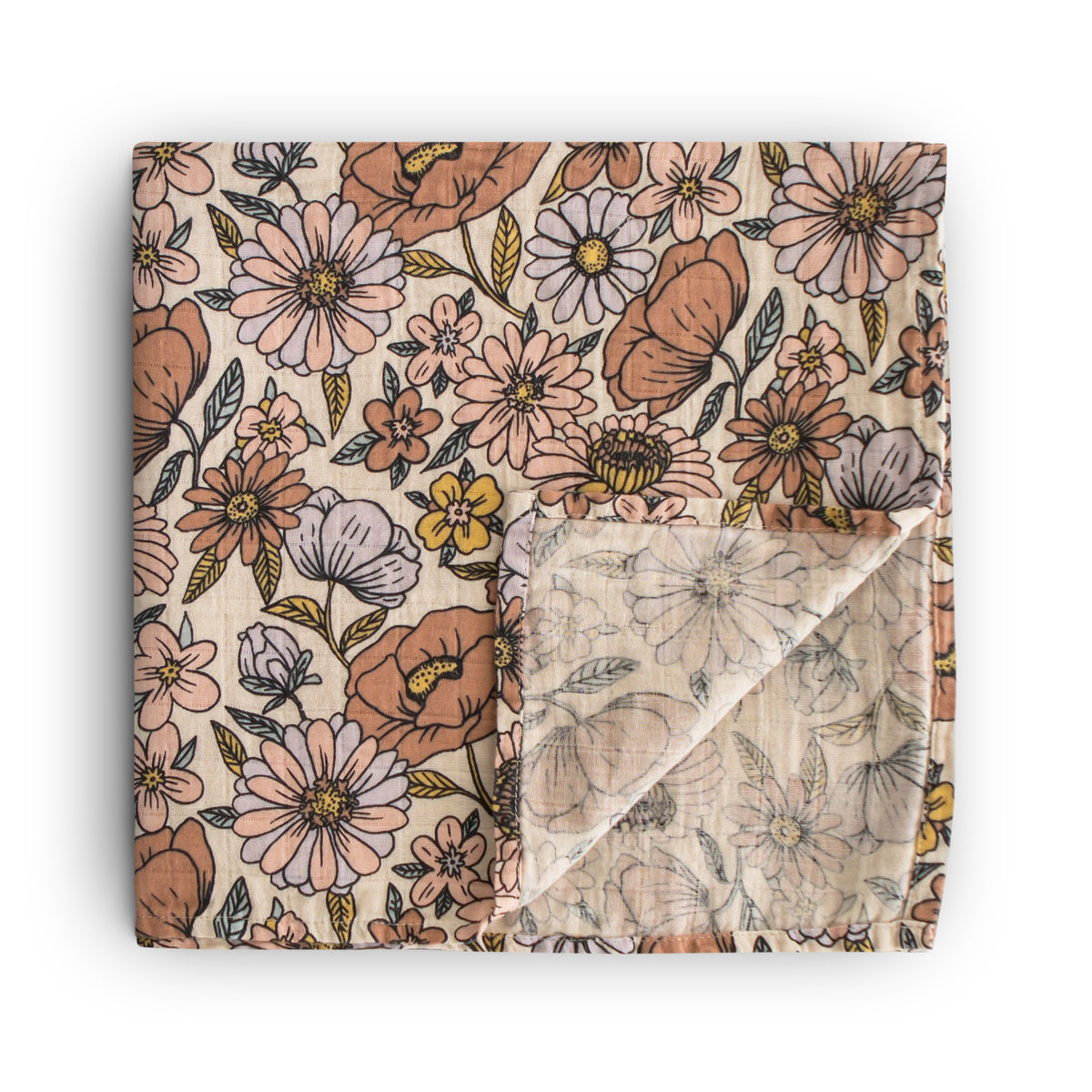 Mushie Organic Cotton Muslin Swaddle Blanket | Retro Flowers