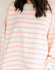 Mom Matching Striped Long Sleeve Crewneck | Ballet Pink & Yellow
