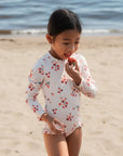 Strawberries on Light Pink Long-Sleeve One-Piece Swimsuit