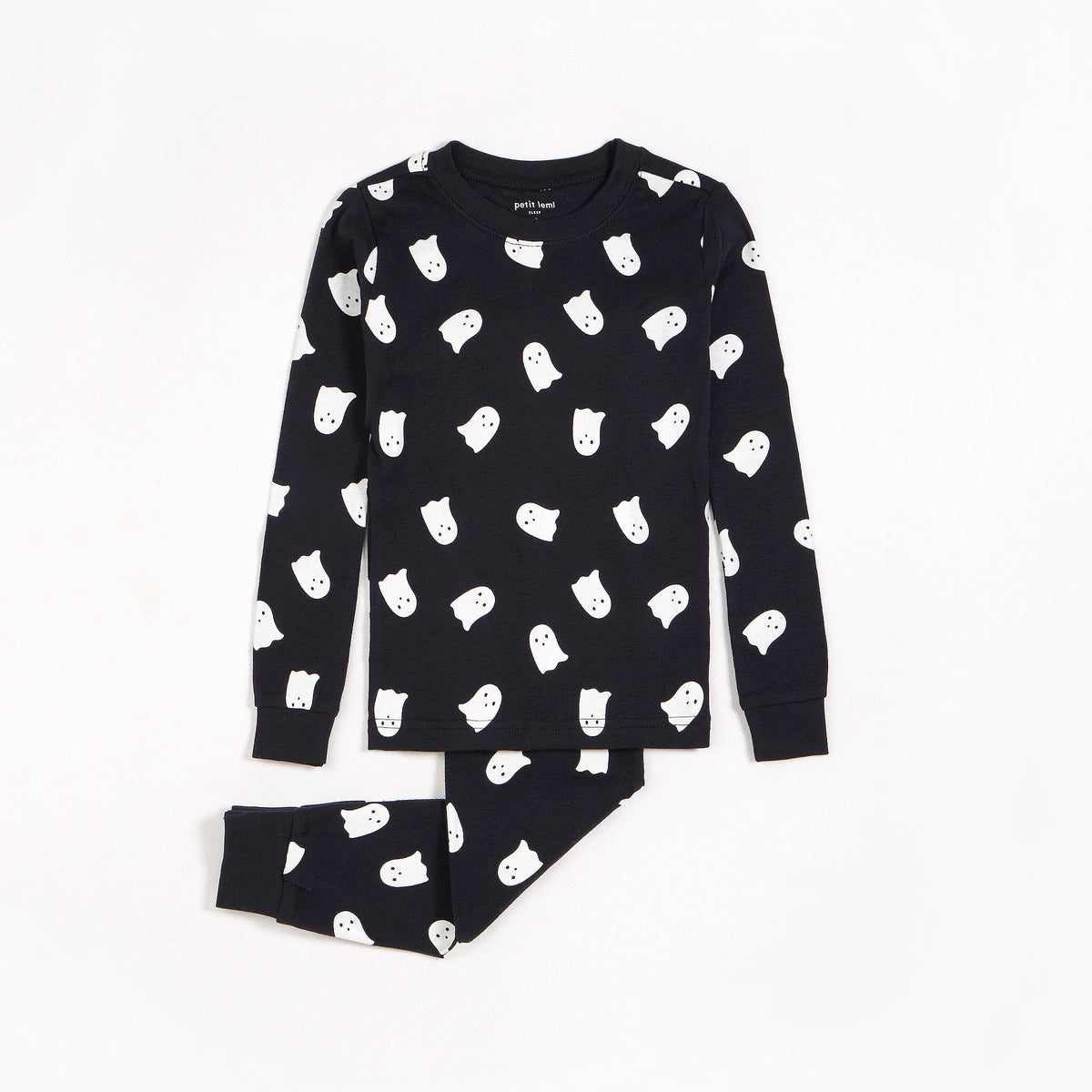 Petit Lem Ghosts Glow in the Dark Print on Black PJ Set
