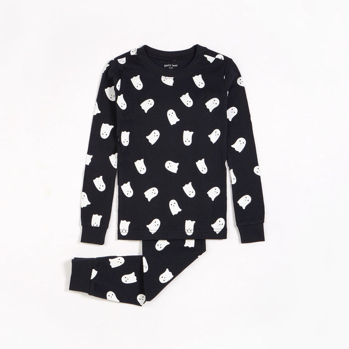 Petit Lem Ghosts Glow in the Dark Print on Black PJ Set
