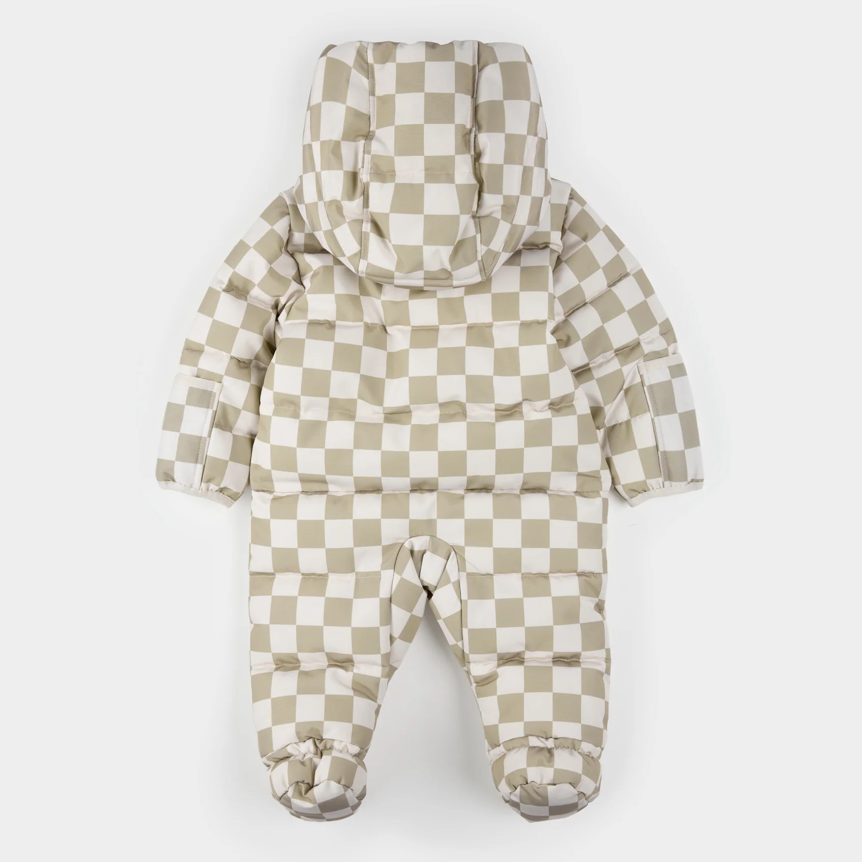 Crème Checkerboard Hooded Baby Snowsuit