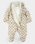 Crème Checkerboard Hooded Baby Snowsuit