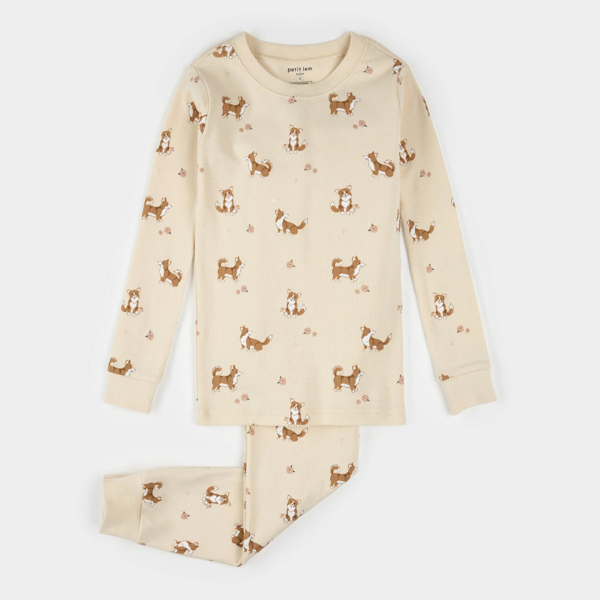 Petit Lem Corgi Print on Antique White PJ Set