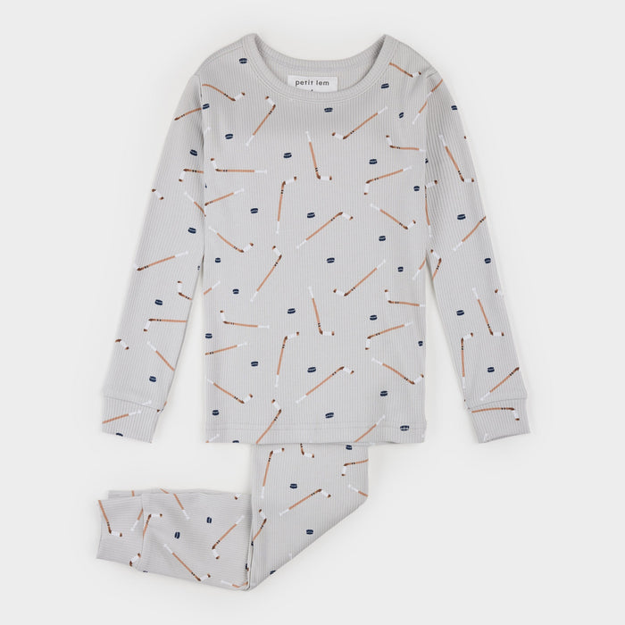 Petit Lem Slapstick Print on Ribbed Lunar Rock PJ Set